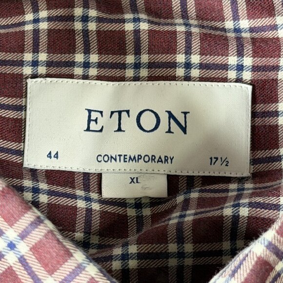 Eton Shirt Mens XL 17.5 Red Blue Plaid Check Contemporary Fit Fine Twill Dress - Picture 7 of 10
